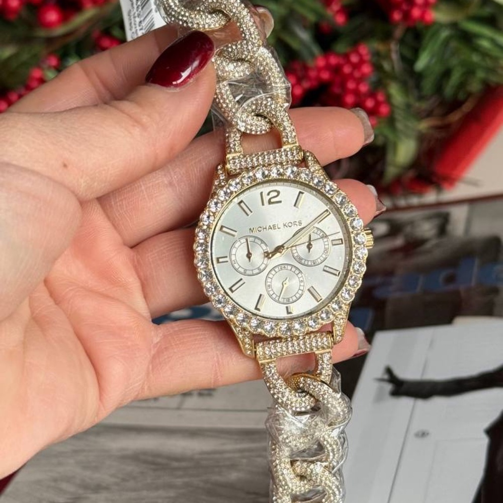 Michael Kors Layton Pavé Gold-Tone Curb-Link Watch